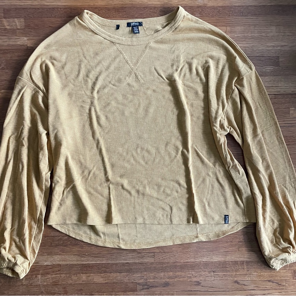 Buffalo David Bitton Mustard Yellow Ribbed Hi-lo shirt